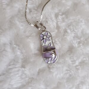 Slide, Silver and Purple Crystal Pendant Necklace 925 Silver
